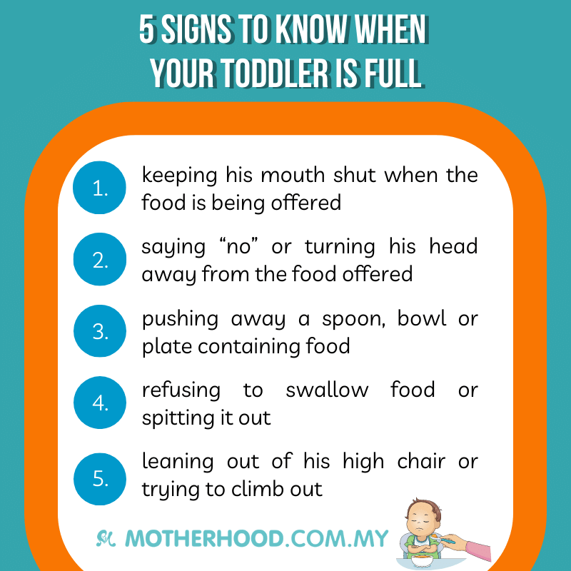 This infographic shares 5 signs to know when your toddler is full.