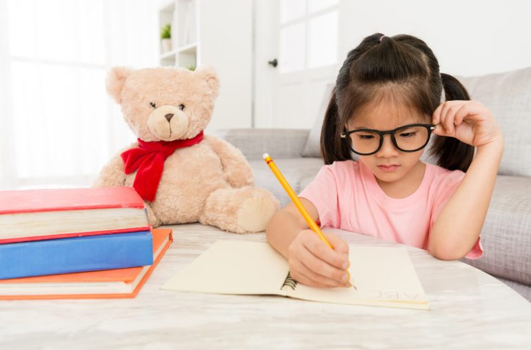 A girl is learning