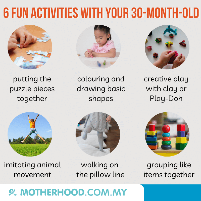 This infographic shares 6 fun activities with 30-month-old.