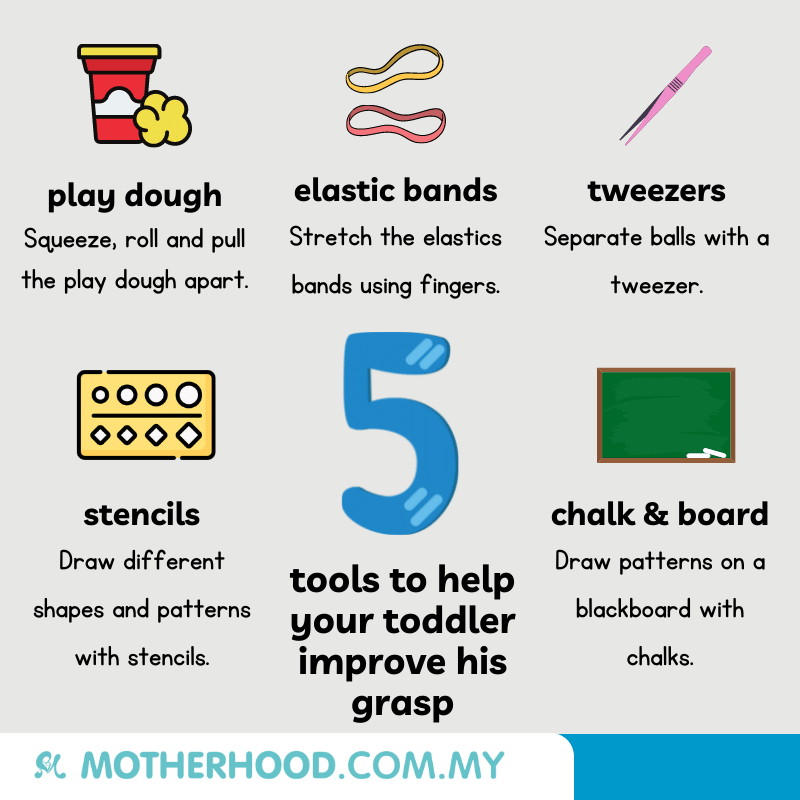 This infographic shares 5 tools to help your toddler enhance his grasp.