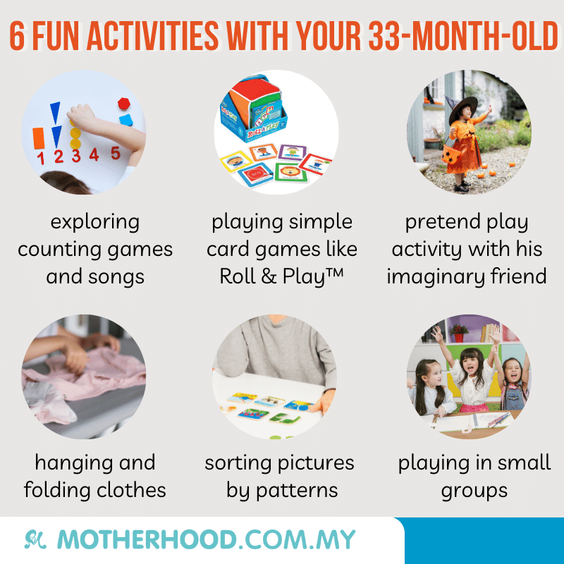 This infographic shares six exciting activities for your 33-month-old.