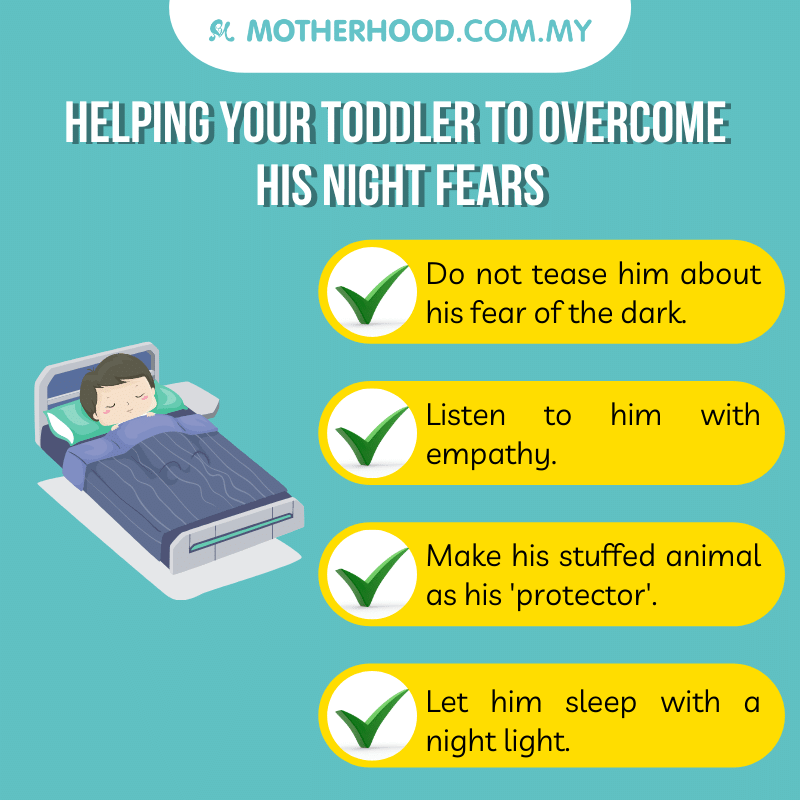 This infographic shares how you can help your toddler to overcome his night fears.