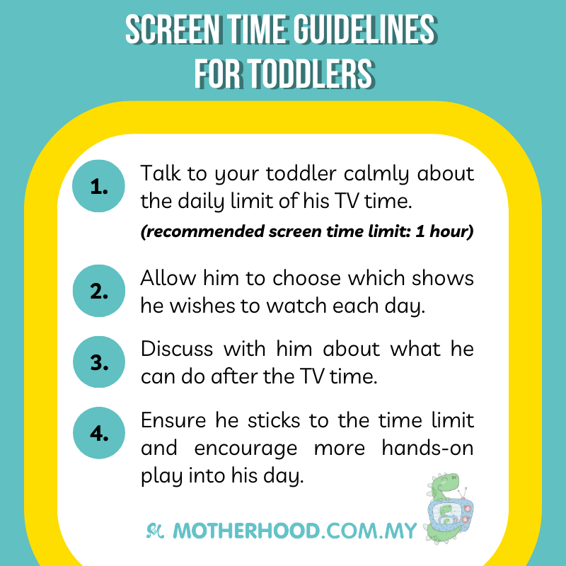 This infographic shares the guidelines for screen time among toddlers.
