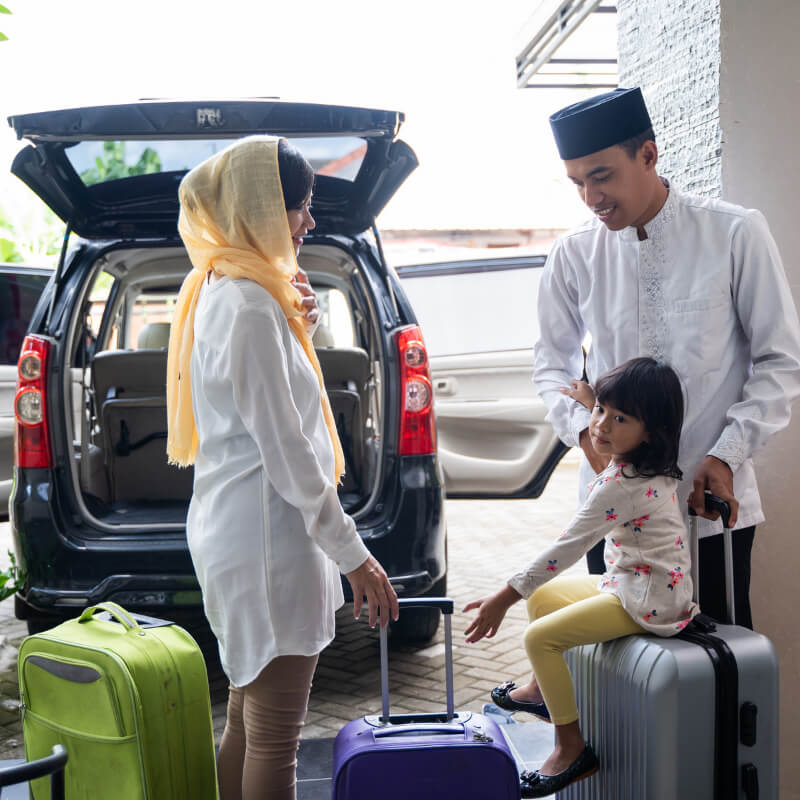 A family preparing to go on holiday