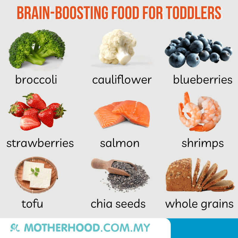 The infographic shares the best brain-boosting food for toddlers.