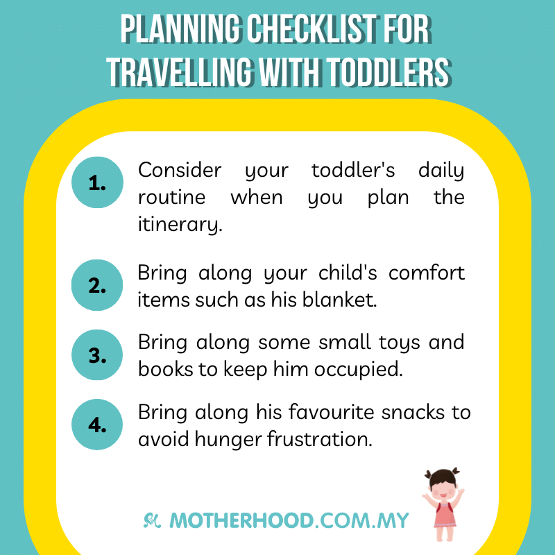 This infographic shares a planning checklist for parents who wish to travel with their toddlers.