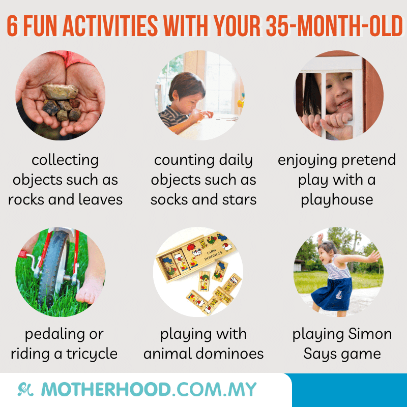This infographic shares 6 exciting activities for your 35-month-old.