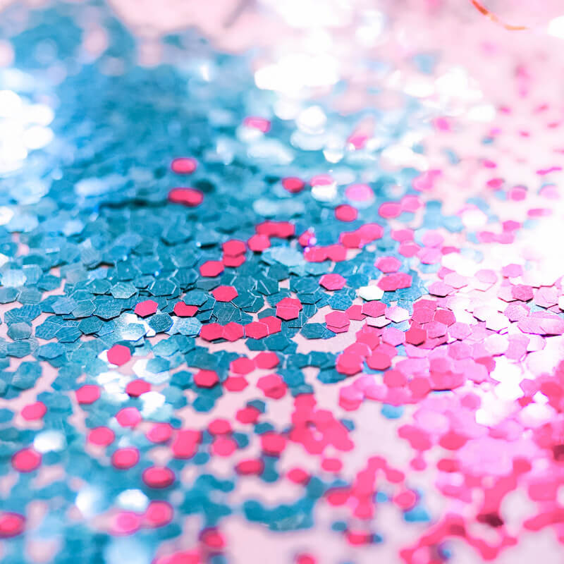 Blue and pink confetti