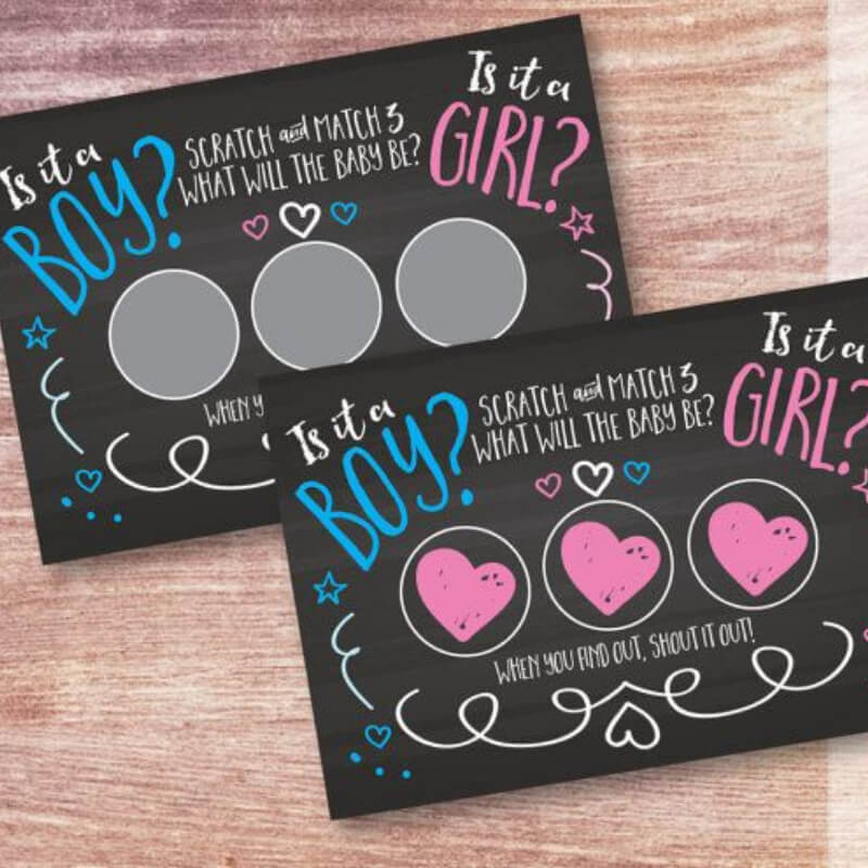 Scratch off card to reveal boy or girl