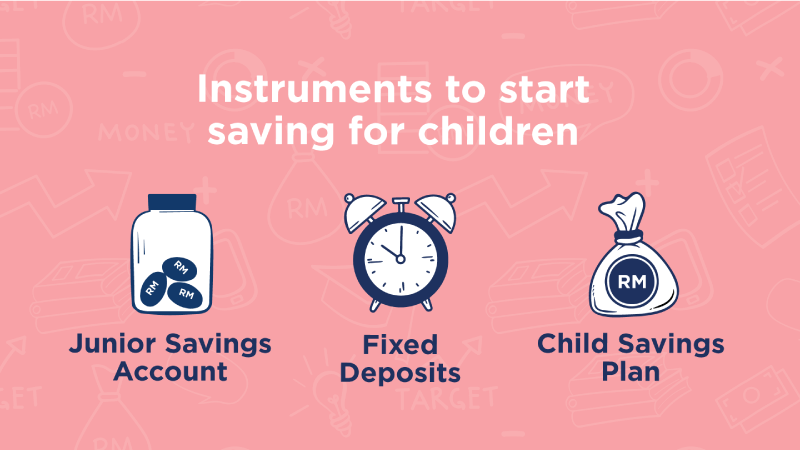 This infographic shares three instruments to start saving for your children.
