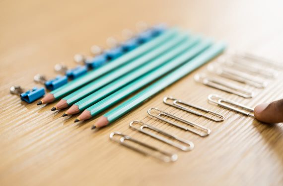 A person with OCD lining up stationaries