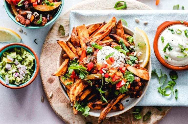 vegetarian potato salad and condiments