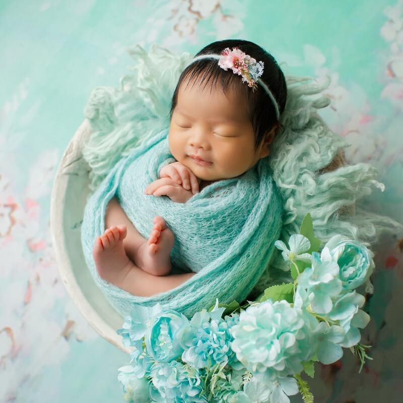 baby photoshoot mint green roses