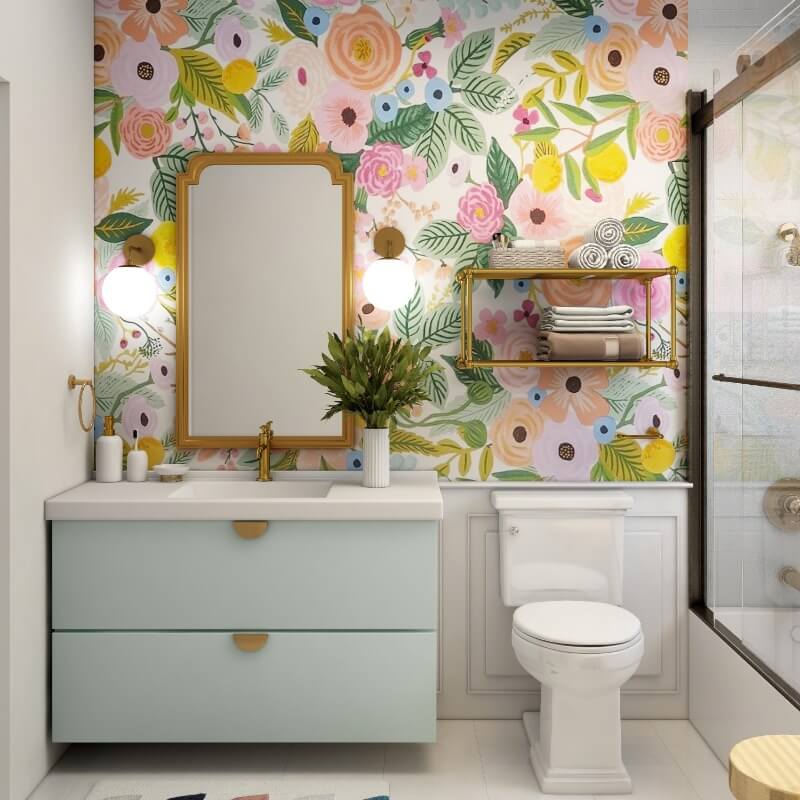 Small bathroom ideas floral wallpaper