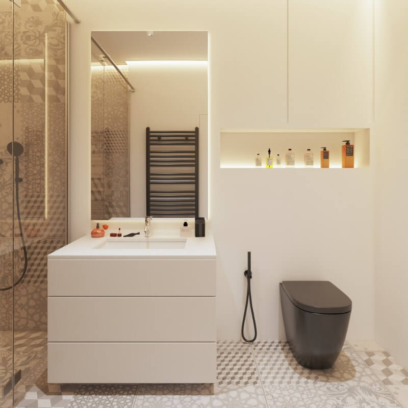 neutral tones bathroom with ceramic sink
