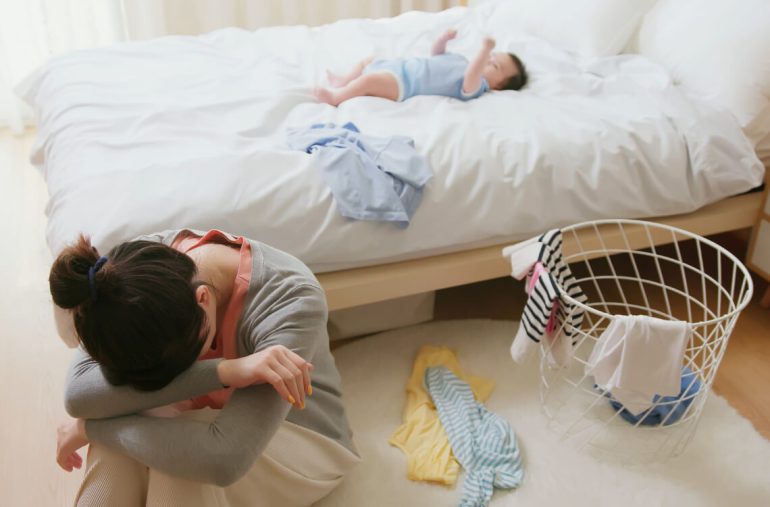 A new mum experiencing baby blues