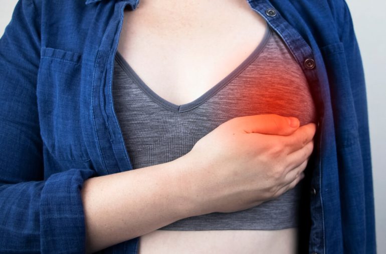 A woman's breast hurting