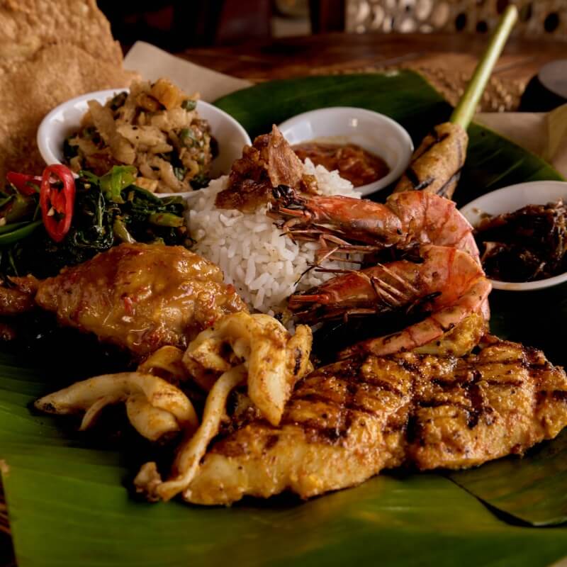 Balinese rice dish with squid and prawns
