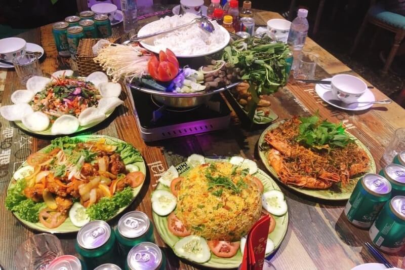 Vietnamese hot pot with side dishes