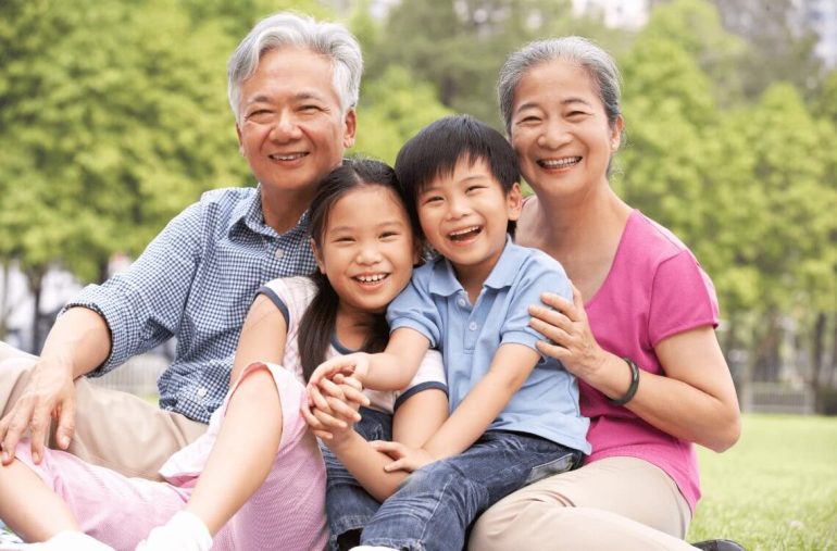 Grandparents and grandchildren hanging out