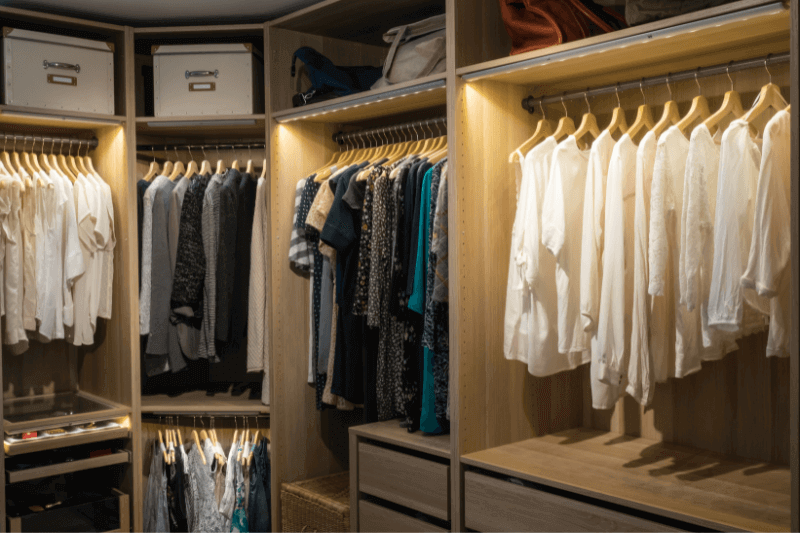 luxury walk-in closet or wardrobe with lights small room decoration