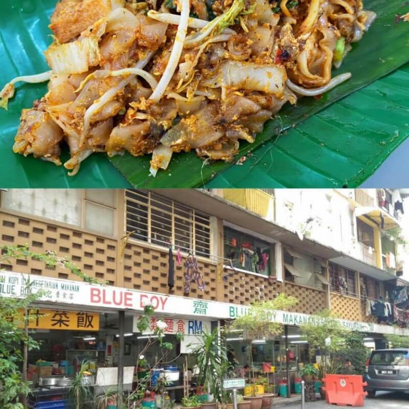 vegetarian char kway teow and blue boy food court