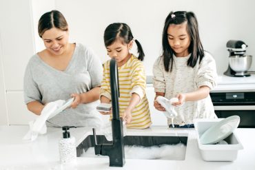 A family doing chores