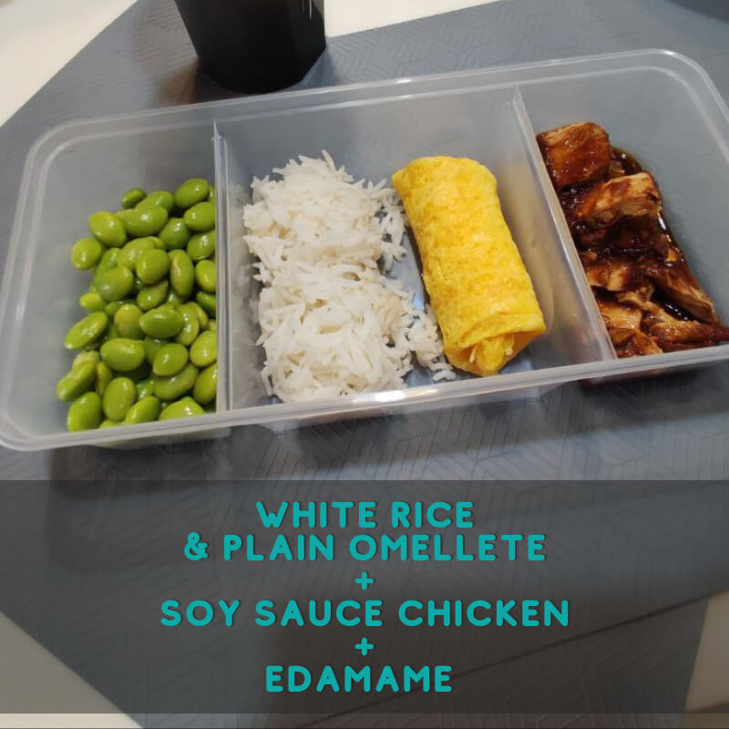 White rice and soy sauce chicken bento