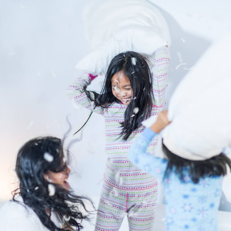 pillow fight during sleepover