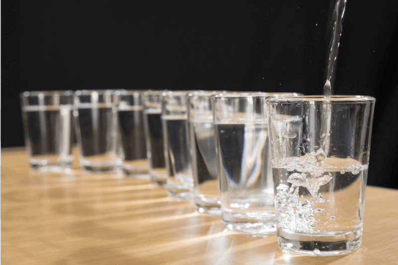 eight water glasses