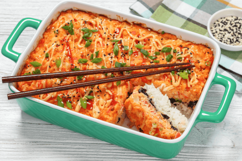 salmon sushi bake