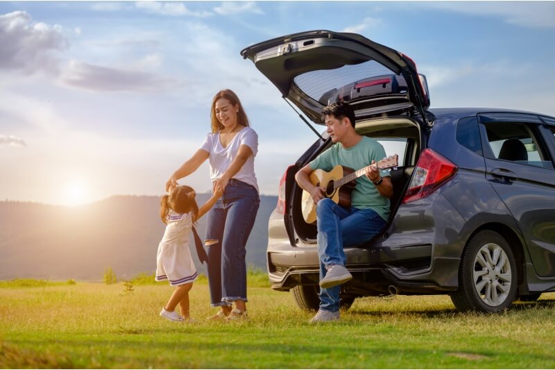 happy family on roadtrip