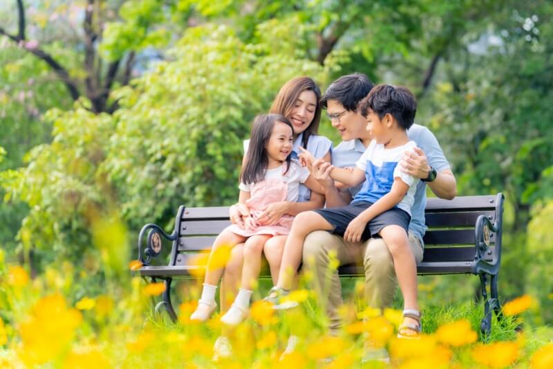 family in park bonding