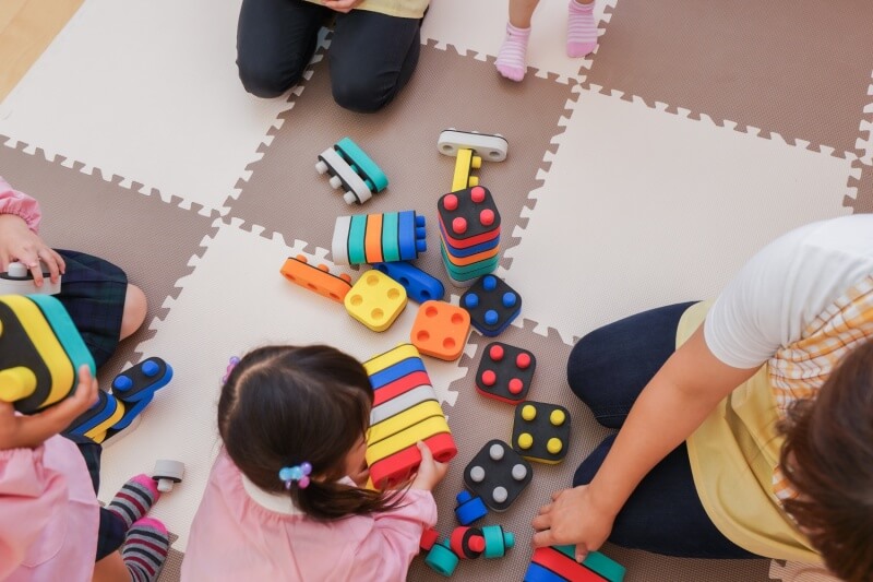 top view of children playing together 