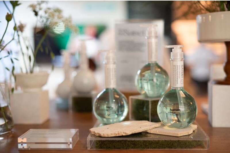 hair product lines on display shelf