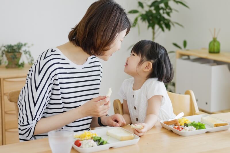 family eating in the living room