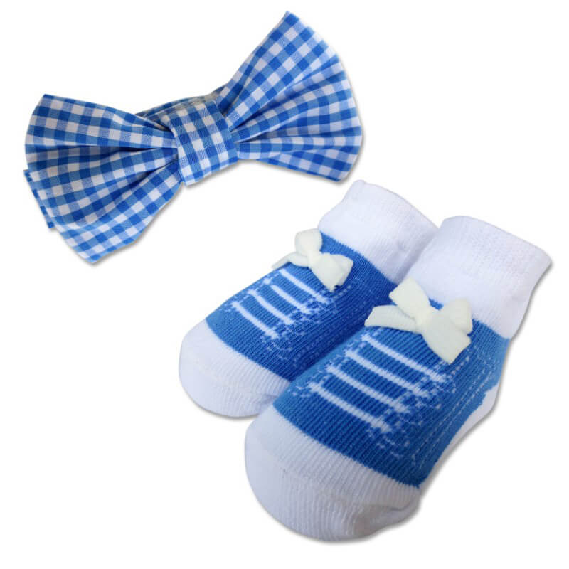 bumble-bee-baby-bow-tie-with-socks-set-blue-checkered