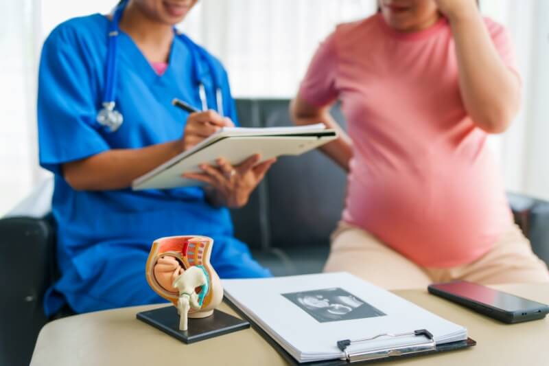woman meeting doctor during pregnancy