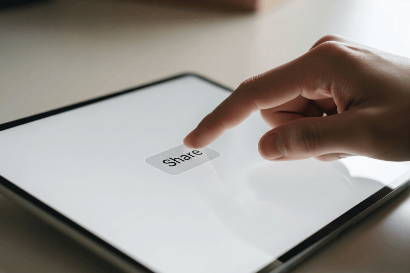 man pressing share button to share awareness 