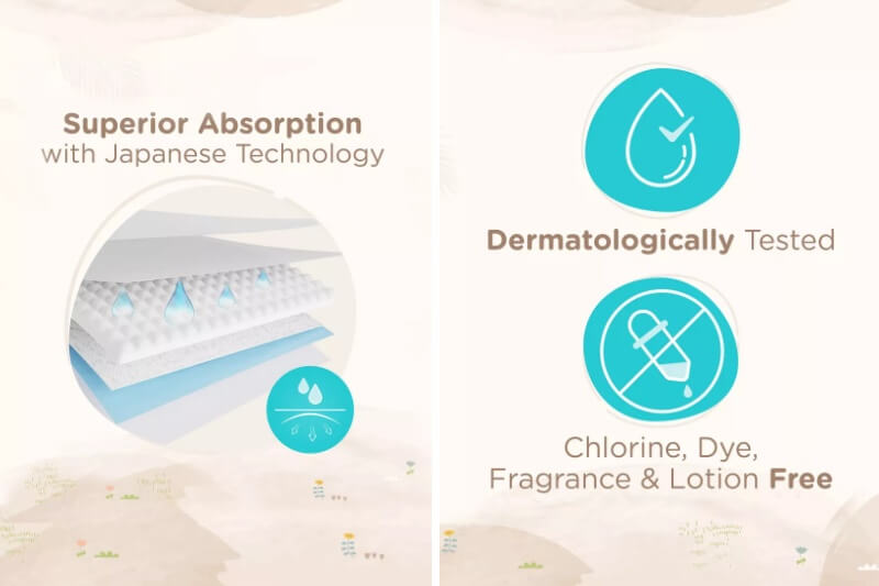 features of Juniors Feather Soft Diaper inforgraphic