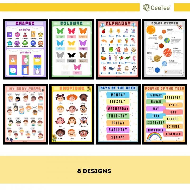 kids-educational-preschool-learning-poster-board--montessori-alphabet-shapes-colours-emotions-wall-chart--laminated-a3