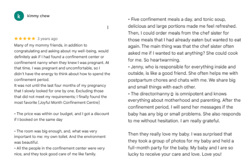 confinement centres in malaysia testimonials from parents