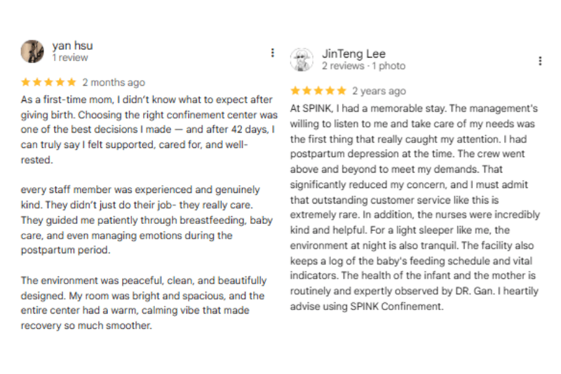 spink confinement malaysia testimonials