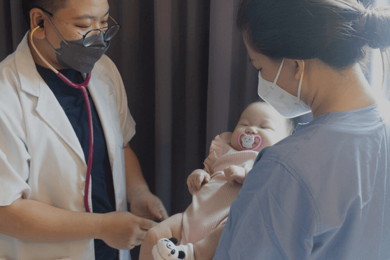 Spink Confinement Centre mother and baby receiving check up from in house doctor