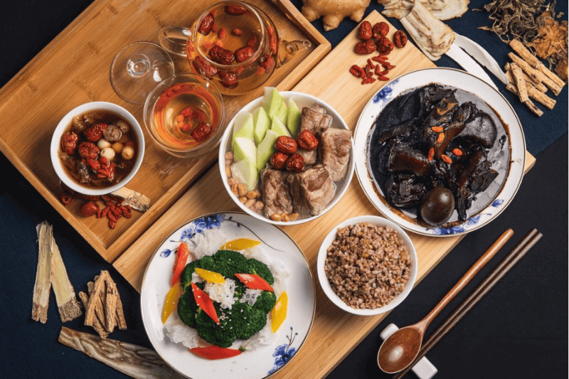chinese confinement meals flatlay for confinement centre