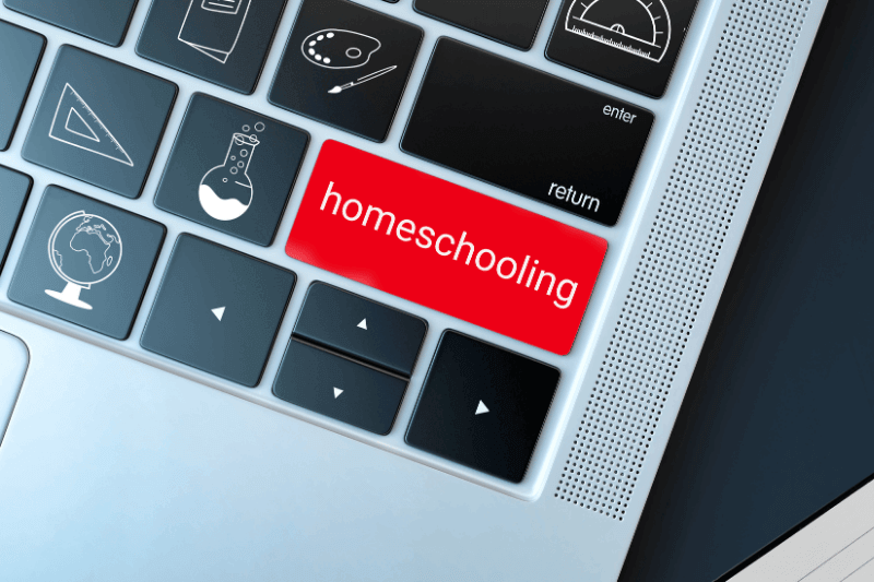 Concept for homeschooling, education, school at home, parent teaching their kids, learning at home.