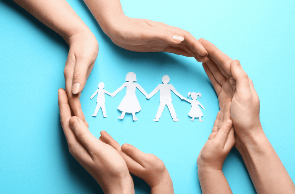 cutouts of family visual on blue background