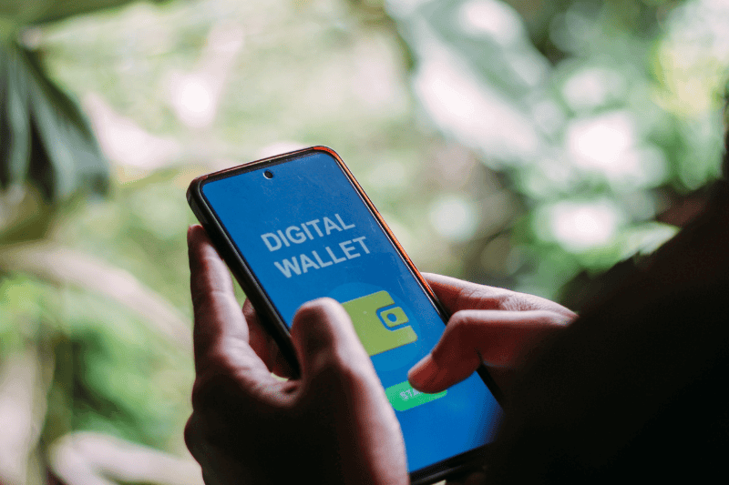 Close-up of Person's Hand Showing Digital Wallet Apps interface on Smartphone Screen