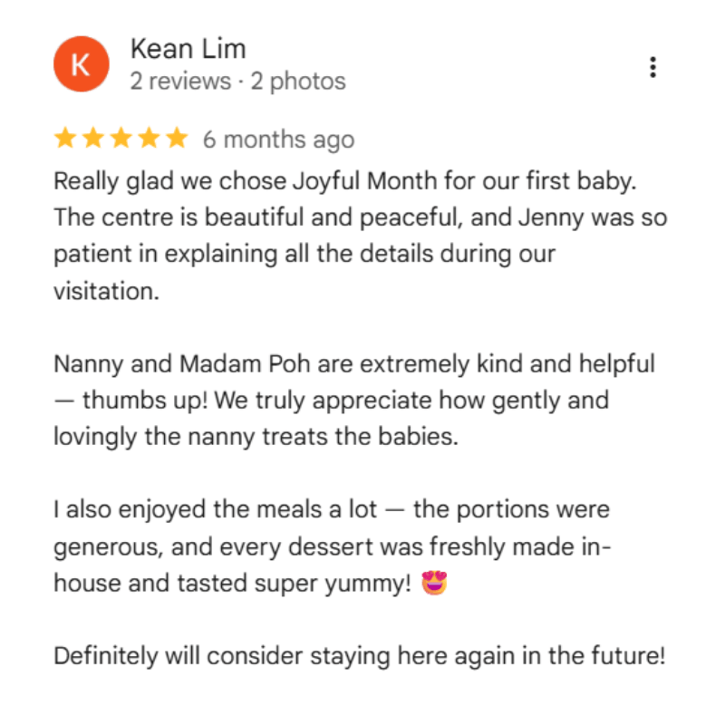 testimonials for confinement centre in penang
