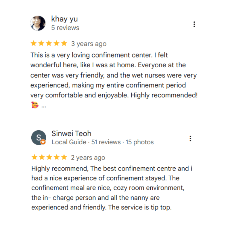 testimonials for confinement centre in penang